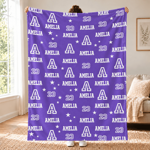 Personalized Star Paw Print Word Cloud Soft Throw Blanket with Initial Name and Number Home Decor Birthday Christmas Gift for Kids Family Friends