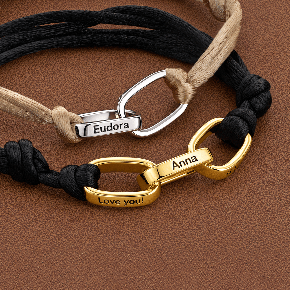 Bracelet familial personnalisé en argent sterling multicolore, style corde tressée, avec anneau gravé – Cadeau d'anniversaire pour homme, pour papa 3
