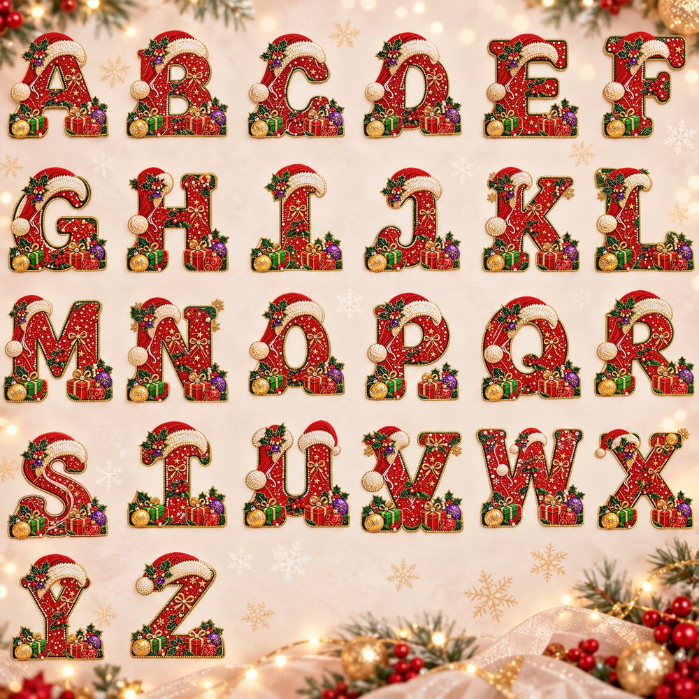 Personalised Christmas Faux Rhinestone Initial 100% Cotton Red Napkin with Name Table Decor Christmas Gift for Family Friends 8