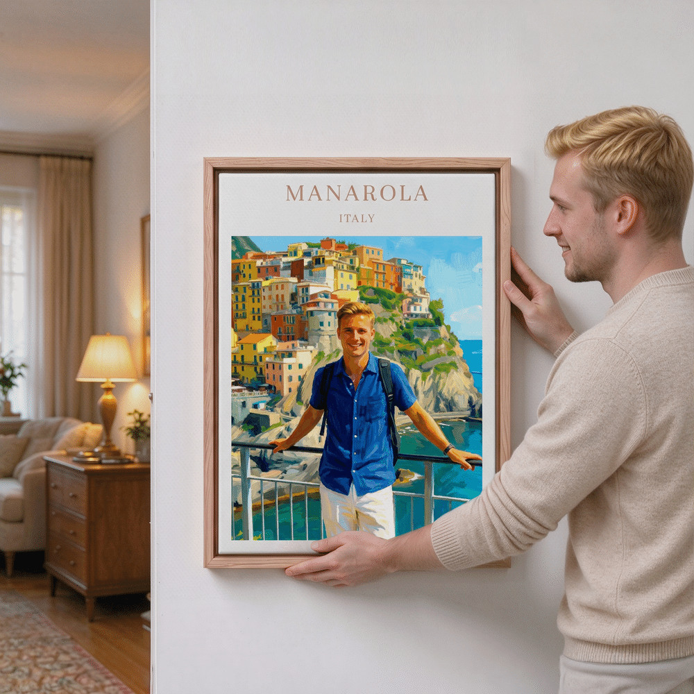 Personalised Oil Painting Poster Style Travel Photo Canvas Prints with Title Home Wall Decor Christmas Birthday Gift for Travel Lovers 4