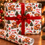 Personalized Highland Cow Christmas Tree Wrapping Paper with Name Christmas Gift for Family Friends 1