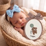 Personalised Embroidered Teddy Bear Balloon Name Sign with Bow Nursery Wall Decor Baby Announcement Baby Shower Gift for Baby New Parent 7