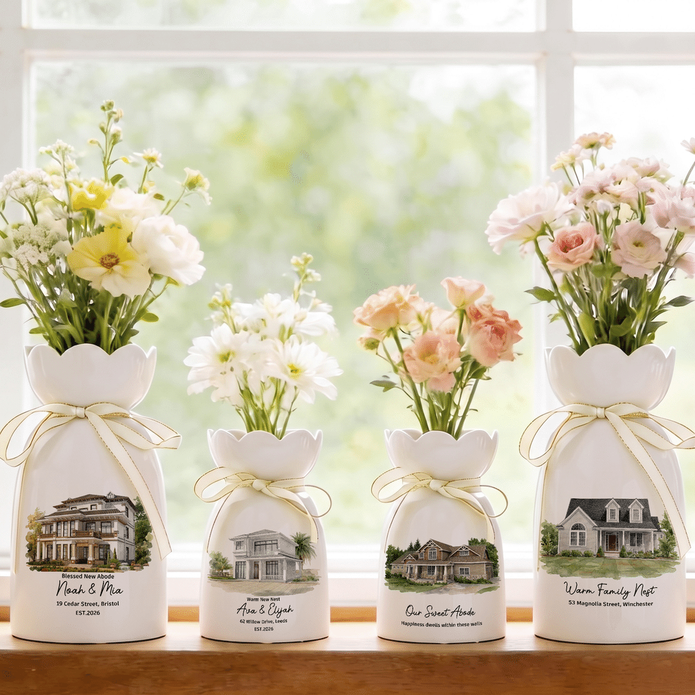 Personalised Watercolor Style House Photo Ceramic Vase with Title and Text Housewarming Gift for Family Friend 5