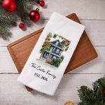 Personalised Watercolor House Photo Soft Waffle Tea Towel with Text and Year Kitchen Decor Housewarming Christmas Gift for Family Friends 2