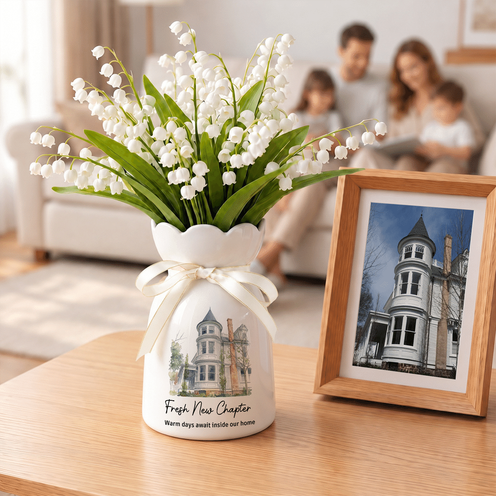 Personalised Watercolor Style House Photo Ceramic Vase with Title and Text Housewarming Gift for Family Friend 3
