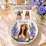 Personalised Elegant Birth Flower Portrait Gold Rim Ceramic Jewellery Dish with Photo and Name Birthday Gift for Women Friends 3