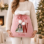 Personalised 3D-Effect Artwork Cartoon Character Photo Velvet Pom-Pom Santa Sack Gift Bag with Name Holiday Decor Christmas Gift for Kids Family 6