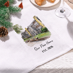 Personalised Watercolor House Photo Soft Waffle Tea Towel with Text and Year Kitchen Decor Housewarming Christmas Gift for Family Friends 4