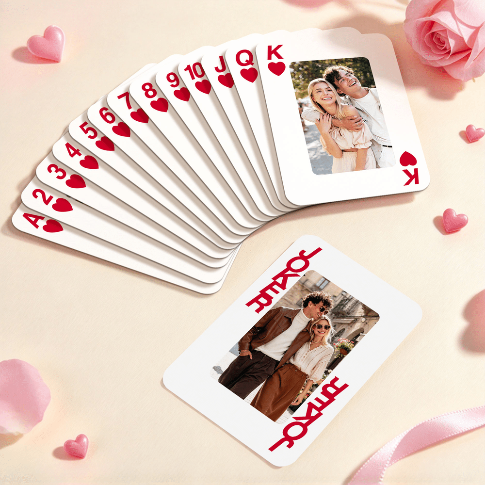Personalised Romantic Couple Photo Heart Playing Cards Iron Box Set with Text Wedding Engagement Gift for Newlyweds Couples 7
