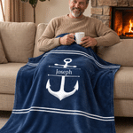 Personalized Boat Anchor Soft Throw Blanket with Name Home Decor Christmas Gift for Father Sailing Enthusiast Boat Owner