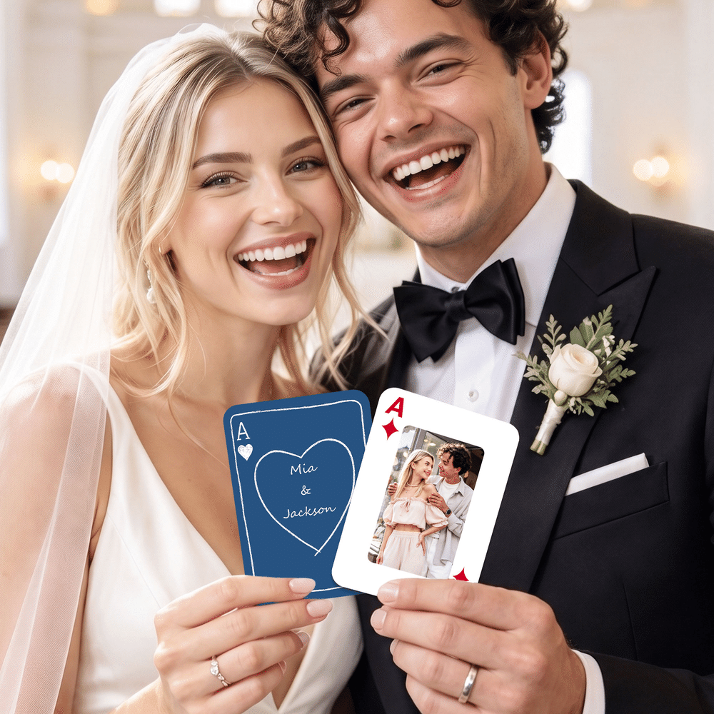 Personalised Romantic Couple Photo Heart Playing Cards Iron Box Set with Text Wedding Engagement Gift for Newlyweds Couples 3
