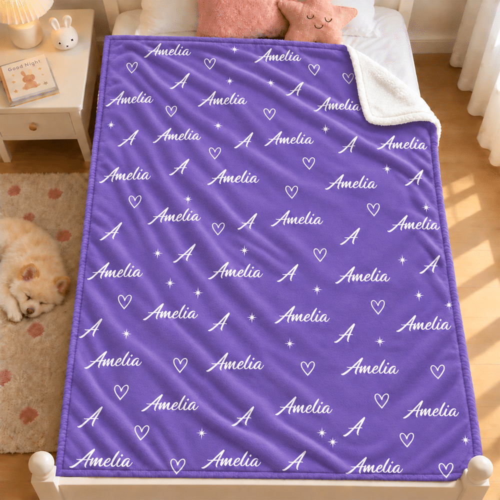 Personalized Star Paw Print Word Cloud Soft Throw Blanket with Initial Name and Number Home Decor Birthday Christmas Gift for Kids Family Friends 4