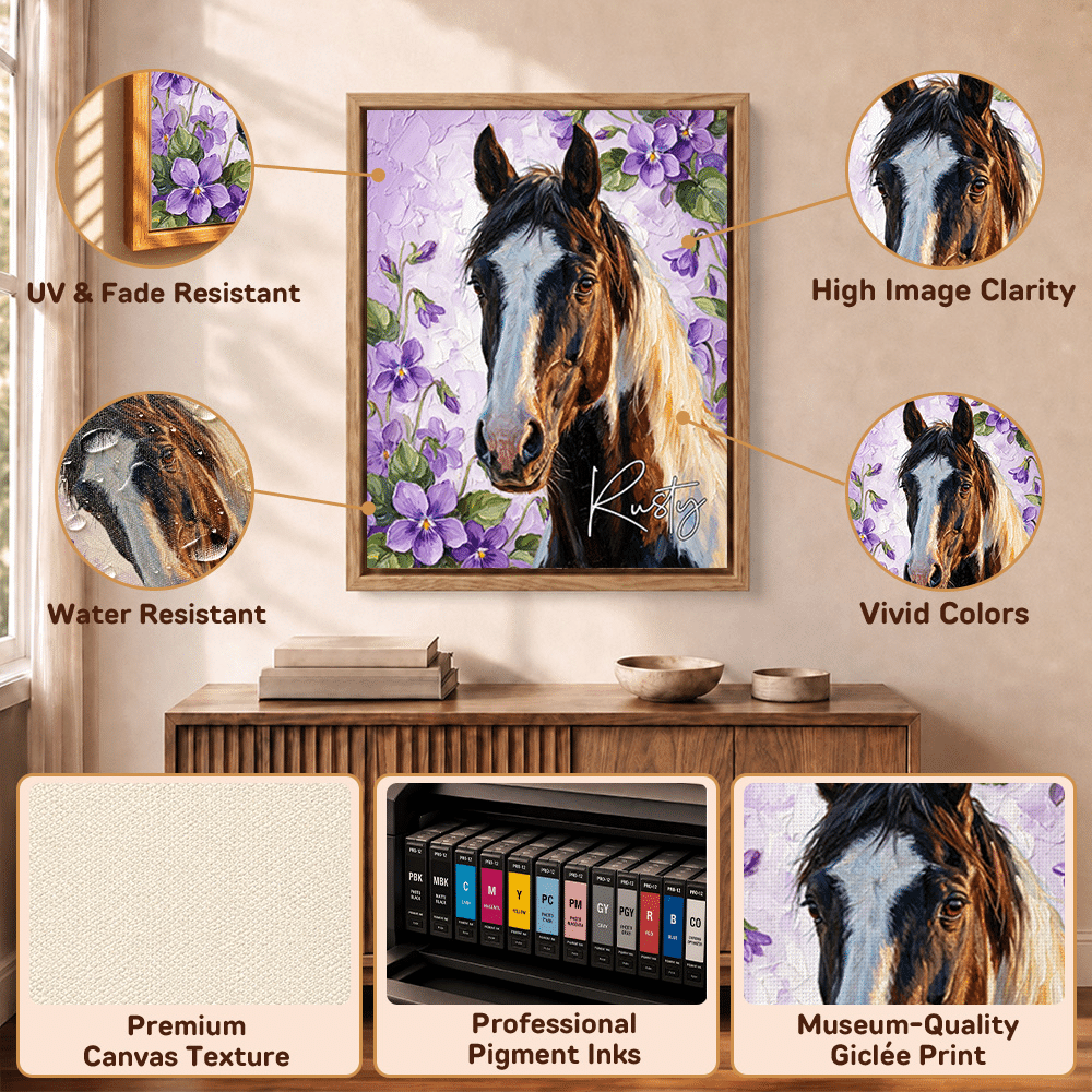 Personalised Realistic Oil Painting Horse Portrait Birth Flower Canvas Print with Name Home Decor Housewarming Birthday Gift for Horse Owners 9