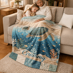 Personalised Sea Turtle Family Quilt-Effect Soft Throw Blanket with Title and 1-10 Names Home Decor Birthday Christmas Gift for Mum Gran Family 4