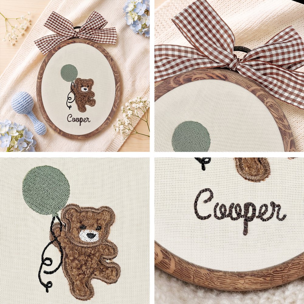 Personalised Embroidered Teddy Bear Balloon Name Sign with Bow Nursery Wall Decor Baby Announcement Baby Shower Gift for Baby New Parent 5