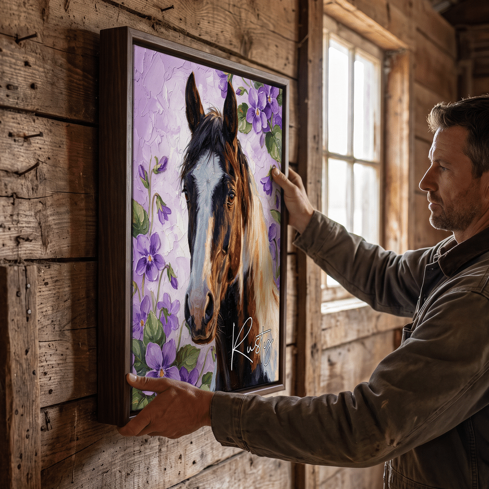 Personalised Realistic Oil Painting Horse Portrait Birth Flower Canvas Print with Name Home Decor Housewarming Birthday Gift for Horse Owners 6