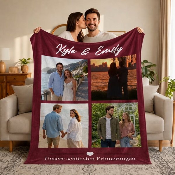 Personalisierte Foto-Collage Kuscheldecke | mit Namen und Text | Weiche Wohndecke | Jahrestag Geburtstag Geschenk für Paare & Familie