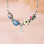 Collier personnalisable en argent sterling, style bohème rétro, coloré, émaillé, à motifs floraux et perles ajustables, avec pendentif initiale – Cadeau d'anniversaire ou de fête pour femme 3
