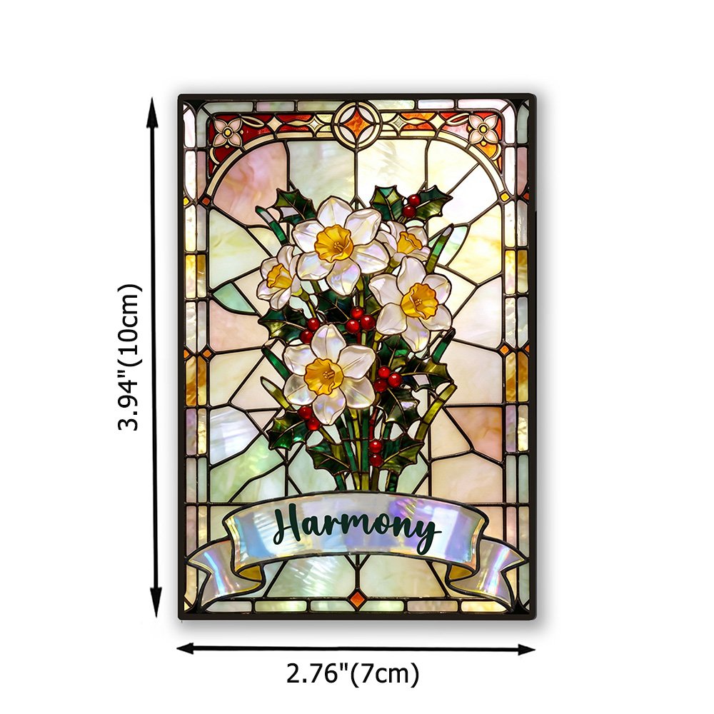 Personalized Stained Glass Style Birth Flower Fridge Magnet with Name Home Decor Birthday Christmas Gift for Family Friends 6