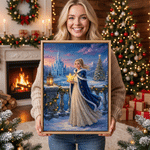 Stampe fotografiche personalizzate per bambini in stile fiabesco con castello di fiocchi di neve: decorazioni da parete per la casa, regali di Natale e di compleanno per familiari e amici
