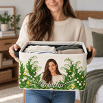 Personalised Birth Flower Portrait Large Capacity Storage Basket with Handle and Name Daily Use Birthday Christmas Gift for Friends Family 3