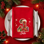 Personalised Christmas Faux Rhinestone Initial 100% Cotton Red Napkin with Name Table Decor Christmas Gift for Family Friends 1