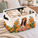 Personalised Birth Flower Portrait Large Capacity Storage Basket with Handle and Name Daily Use Birthday Christmas Gift for Friends Family 6