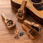 Personalized Engraved Photo Pattern Wooden Guitar Pick Holder Case Set with Name and Text Music Accessories Birthday Gift for Guitar Player 7