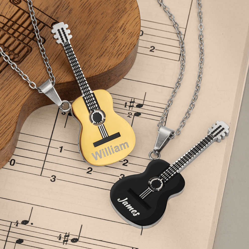 Personalised Guitar Pendant Necklace with Name Dainty Jewellery Music Festival Accessory Birthday Gift for Guitar Player Music Lover 2