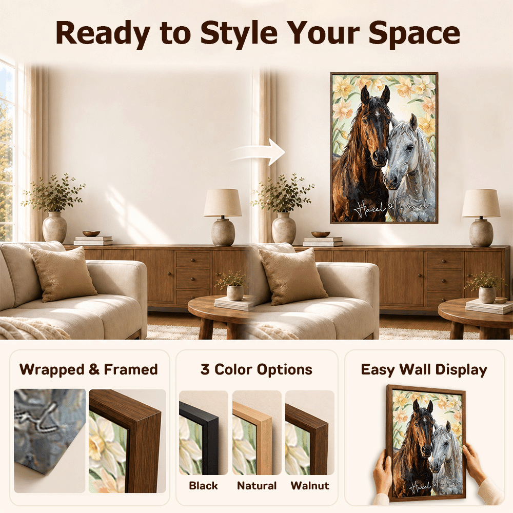 Personalised Realistic Oil Painting Horse Portrait Birth Flower Canvas Print with Name Home Decor Housewarming Birthday Gift for Horse Owners 10