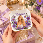 Personalised Elegant Birth Flower Portrait Gold Rim Ceramic Jewellery Dish with Photo and Name Birthday Gift for Women Friends 6