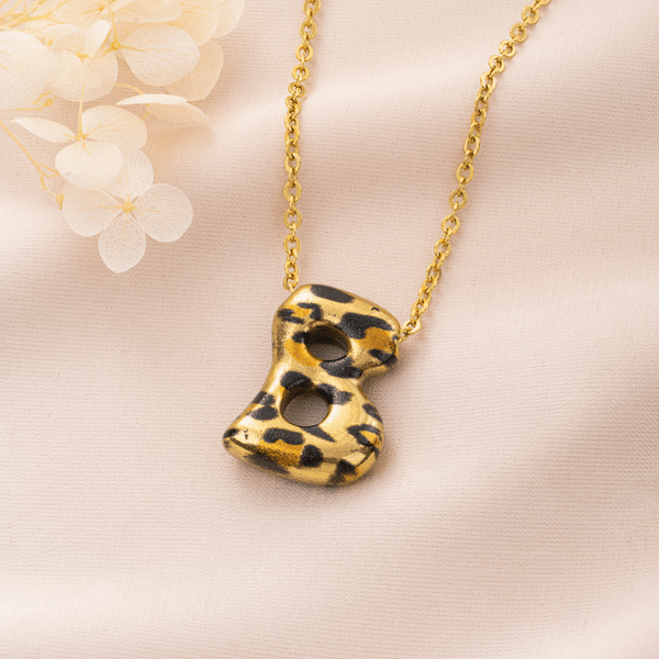 Personalised Trendy Y2K Leopard Print 3D Bubble Letter Necklace with Name Daily Wear Birthday Gift for Women Teen Girls