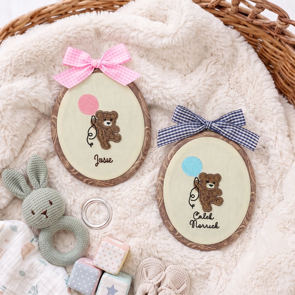 Personalised Embroidered Teddy Bear Balloon Name Sign with Bow Nursery Wall Decor Baby Announcement Baby Shower Gift for Baby New Parent 4