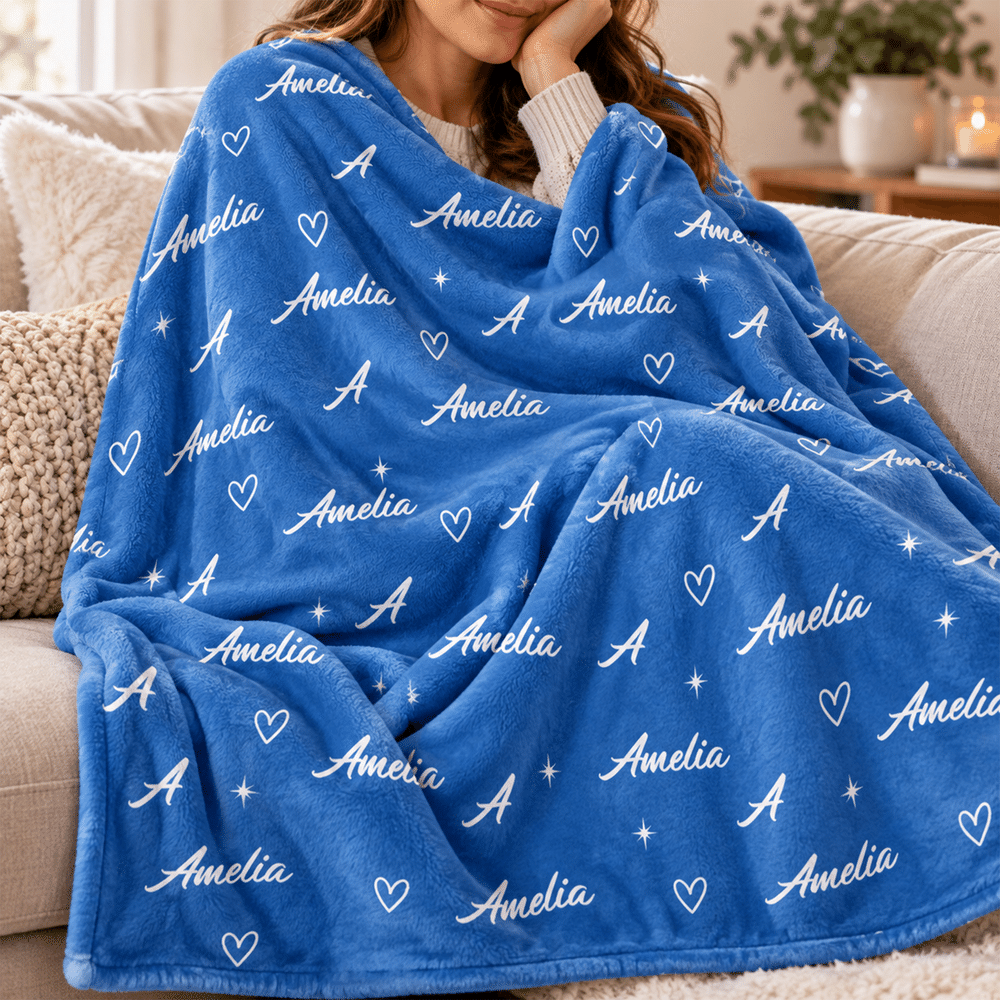 Personalized Star Paw Print Word Cloud Soft Throw Blanket with Initial Name and Number Home Decor Birthday Christmas Gift for Kids Family Friends 6