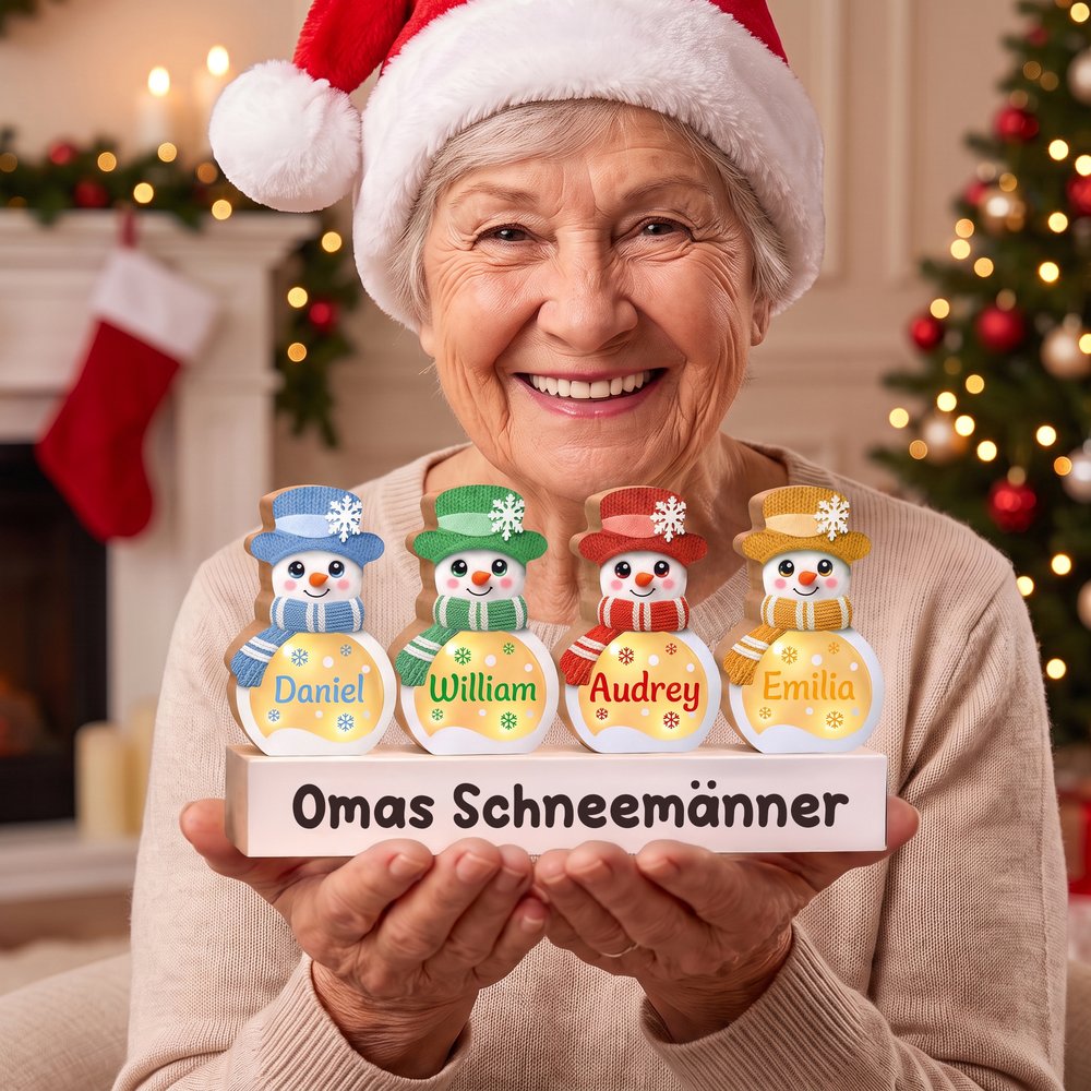 Personalisierte Schneemann-Deko aus Holz mit LED-Licht | mit Namen und Holzsockel | Weihnachtsdeko | Fensterdeko | Geschenk für Familie 7