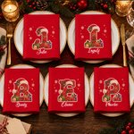 Personalised Christmas Faux Rhinestone Initial 100% Cotton Red Napkin with Name Table Decor Christmas Gift for Family Friends 5