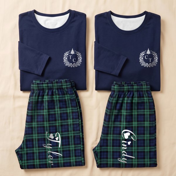 Set pigiama morbido multicolore con monogramma personalizzato e nome – Abbigliamento per la casa – Regalo per anniversario, compleanno e Natale per coppie e sposi novelli
