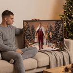 Stampe su tela personalizzate con foto di renne nella foresta di pini innevati – Decorazioni da parete per la casa – Regalo di Natale o di compleanno per familiari e amici 6