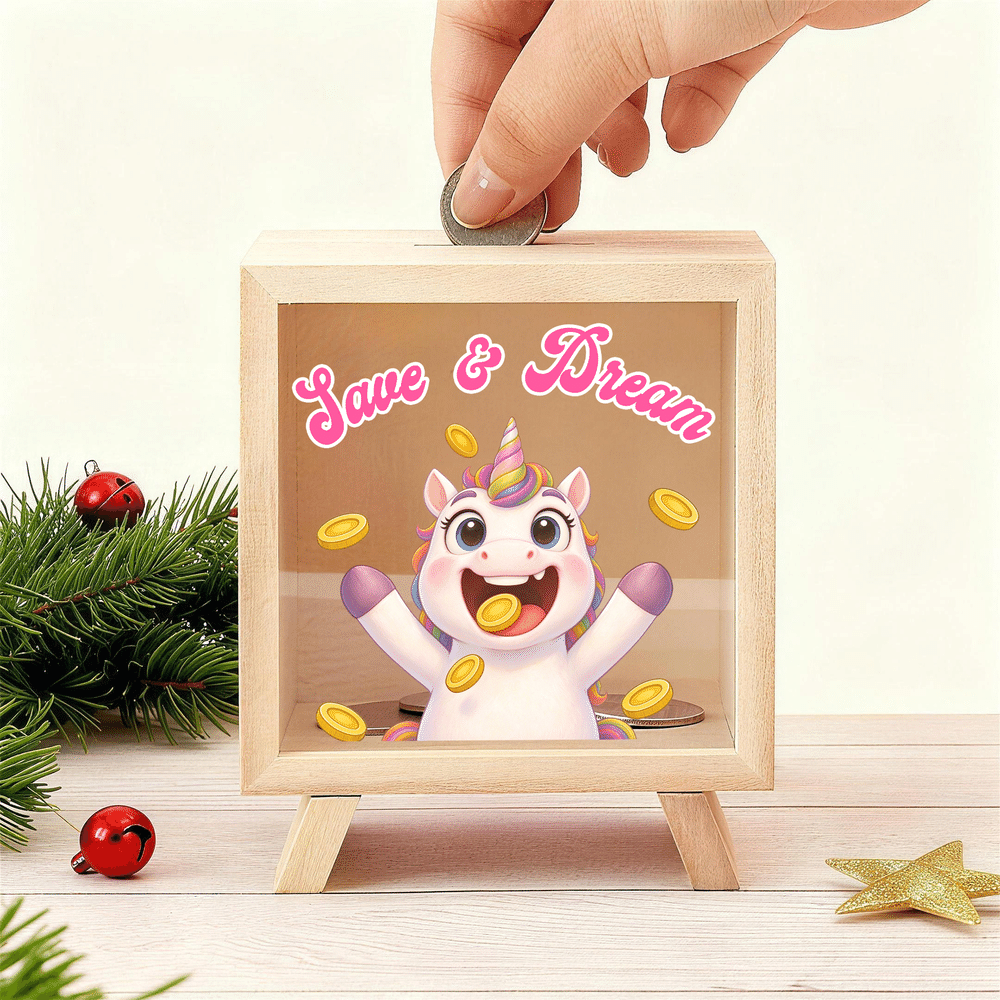 Personalized Eat Gold Coin Animal Wooden Money Box Piggy Bank with Text Back to School Birthday Gift for Boys Girls 2