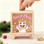Personalized Eat Gold Coin Animal Wooden Money Box Piggy Bank with Text Back to School Birthday Gift for Boys Girls 2