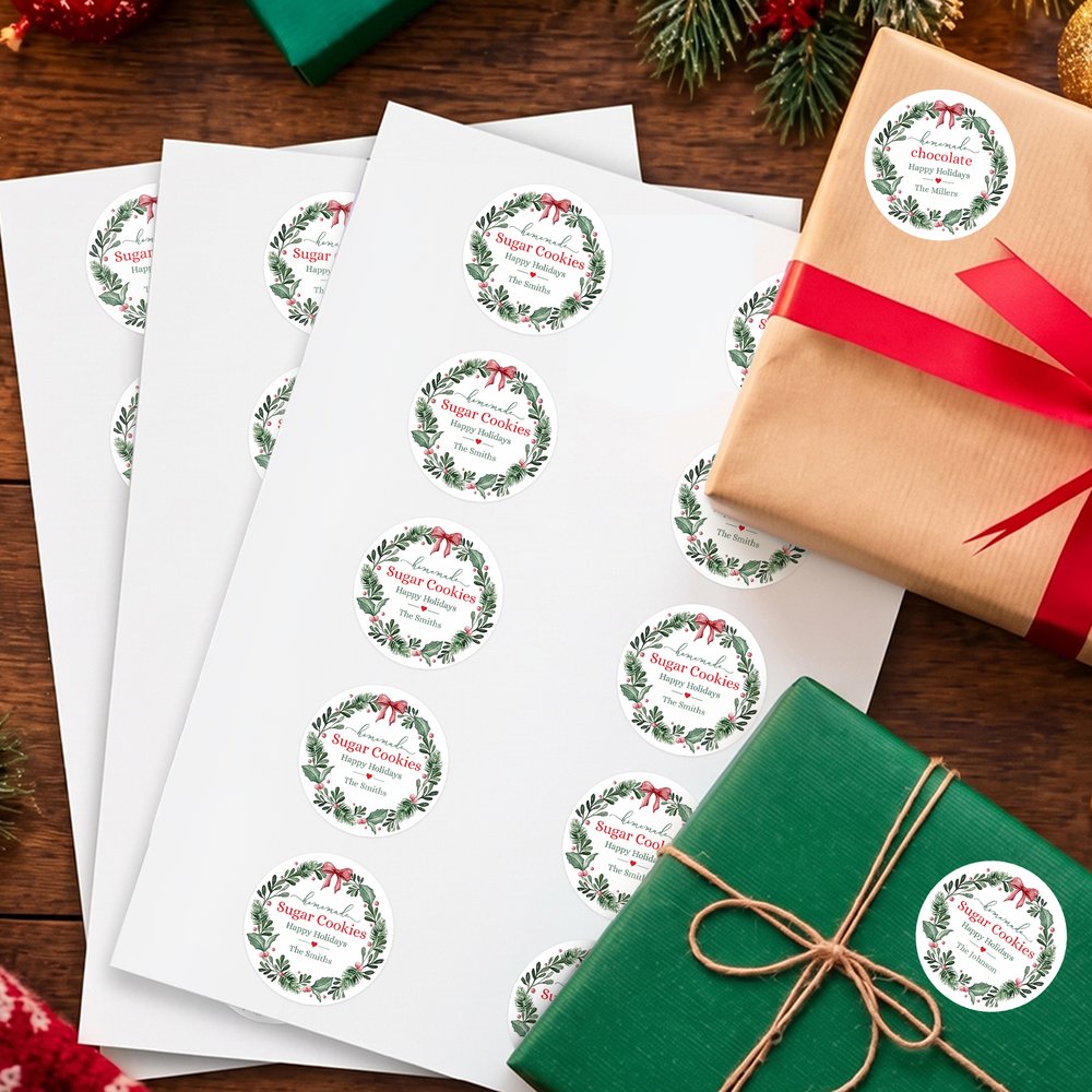 Personalized Christmas Wreath Waterproof Sticker with Dish Name and Family Surname Gift Decor Baking Party Favor Christmas Gift for Cooking Lovers 7