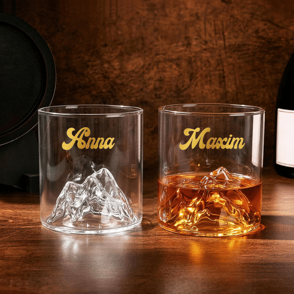 Personalized Snowy Mountain Design Whisky Glass Gift Box Set with Name and Text Birthday Anniversary Christmas Gift for Men