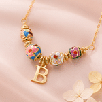 Collier personnalisable en argent sterling, style bohème rétro, coloré, émaillé, à motifs floraux et perles ajustables, avec pendentif initiale – Cadeau d'anniversaire ou de fête pour femme 1