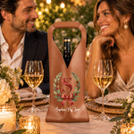 Bolsa protectora para vino personalizada de cuero sintético con inicial, estilo «Red Velvet» y lazo de acebo; regalo navideño con texto para un amante del vino, familiar o amigo 6