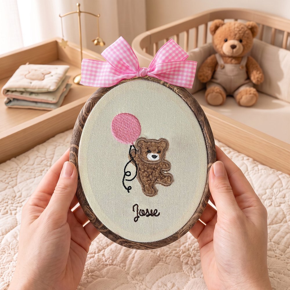 Personalised Embroidered Teddy Bear Balloon Name Sign with Bow Nursery Wall Decor Baby Announcement Baby Shower Gift for Baby New Parent 6
