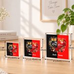 Personalised King Queen Double Heart Square Acrylic Plaque with Name Anniversary Wedding Gift for Couple
