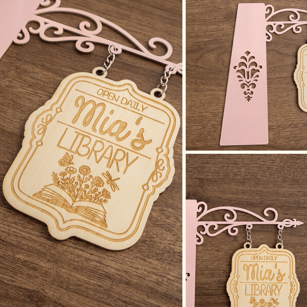 Personalised Vintage Floral Book Wooden Library Sign Post with Name Birthday Book Club Gift for Literature Lovers Bookworms 4