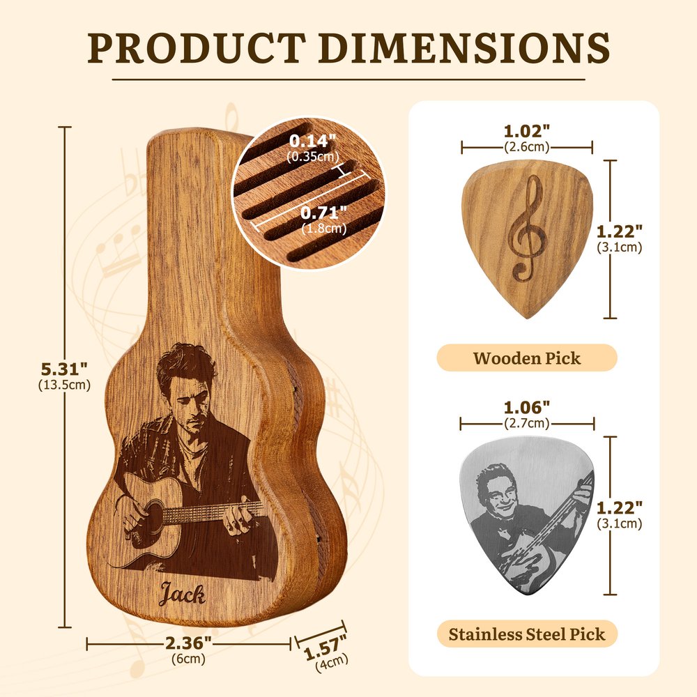Personalized Engraved Photo Pattern Wooden Guitar Pick Holder Case Set with Name and Text Music Accessories Birthday Gift for Guitar Player 8