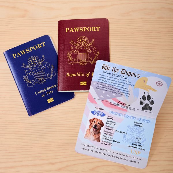 Personalized US Passport Inspired Pawsport Pet Passport Photo Album with Photo and Name Travel Keepsake Birthday Adoption Gift for Pet Owners Lovers