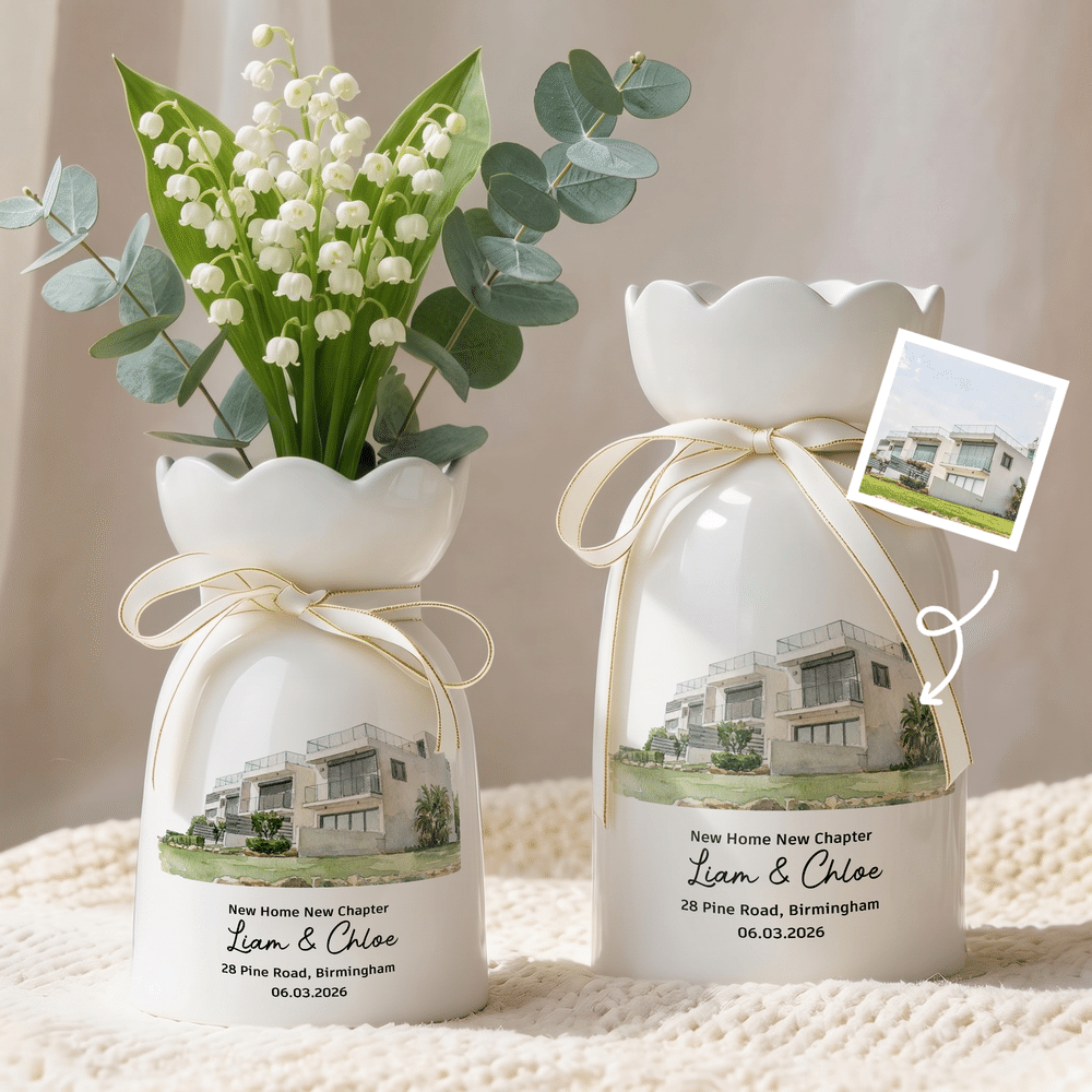 Personalised Watercolor Style House Photo Ceramic Vase with Title and Text Housewarming Gift for Family Friend 2